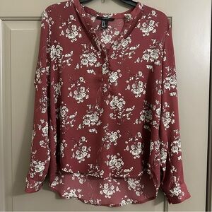 Long Sleeve, Floral, Chiffon Top